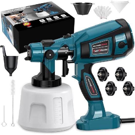 Paint Sprayer 1000W High Power Electric Spray Paint Gun with Adjustable Spray Width Knob,1400ML Container,4 Nozzles & 3 Patterns,Easy To Clean for