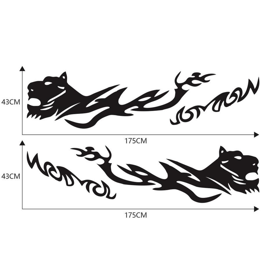 2Pcs 68.9"x16.9" Car Side Door Body Decal Waist Line Sticker Racing Decals Black