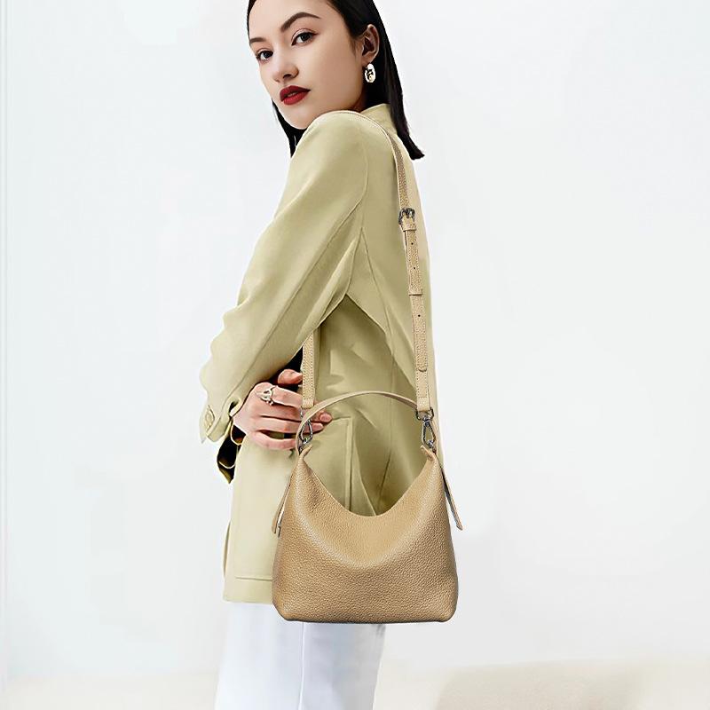 New Soft First-layer Cowhide Messenger Tote Bag, Solid Color Leather Commuting Versatile High-end Portable Women's Bag