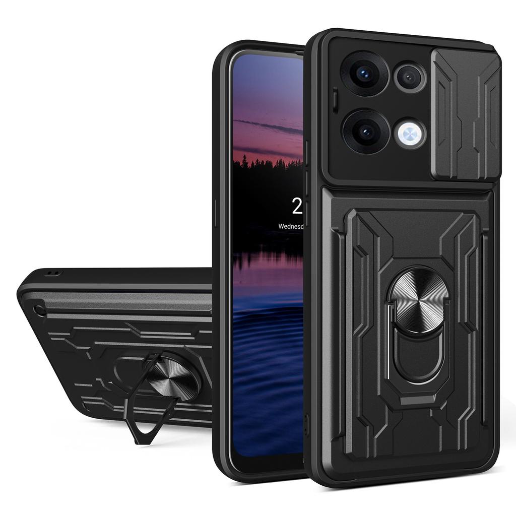 For Oppo Reno13 5G (Global) Case PC+TPU Kickstand Phone Back Cover with Camera Slider
