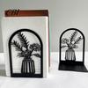 Metal Bookend 1 Pair Flower Bookends, Decorative Vase Book Ends for Shaped Shelves, Black Holder Stopper Home Office Reading Room Desktop