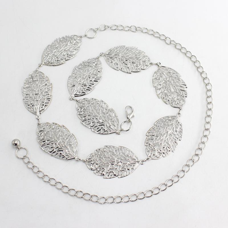 Women'S Metal Belt Leaf Hollow Temperament Decorative Dress Waist Chain Women