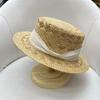 French lightweight and breathable straw, flat-top small edge silk hemp straw hat, children's summer travel sunscreen sunshade top hat