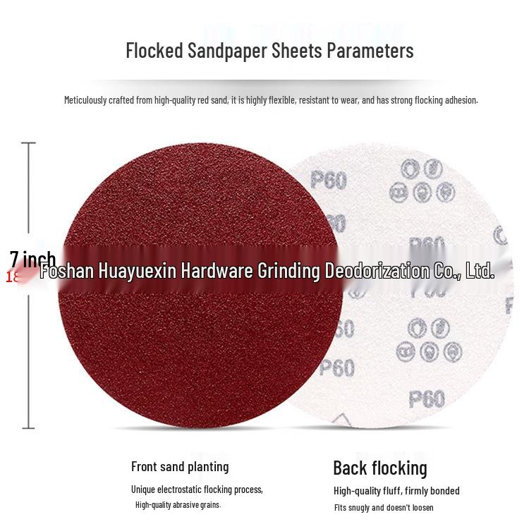 7" Flocked Self-Adhesive Sandpaper, 180mm Round for Wall Putty Sanding