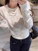 Women's White Lace Patchwork Sailboat Embroidered Long Sleeve T-shirt - Korean Style Early Autumn Versatile Top