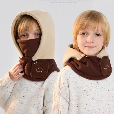 Children's Hat  Neck Integrated Hat Winter Boys Girls Cold-proof Warm-keeping Pullover Hat Plush Ear Protection Bomber Hat