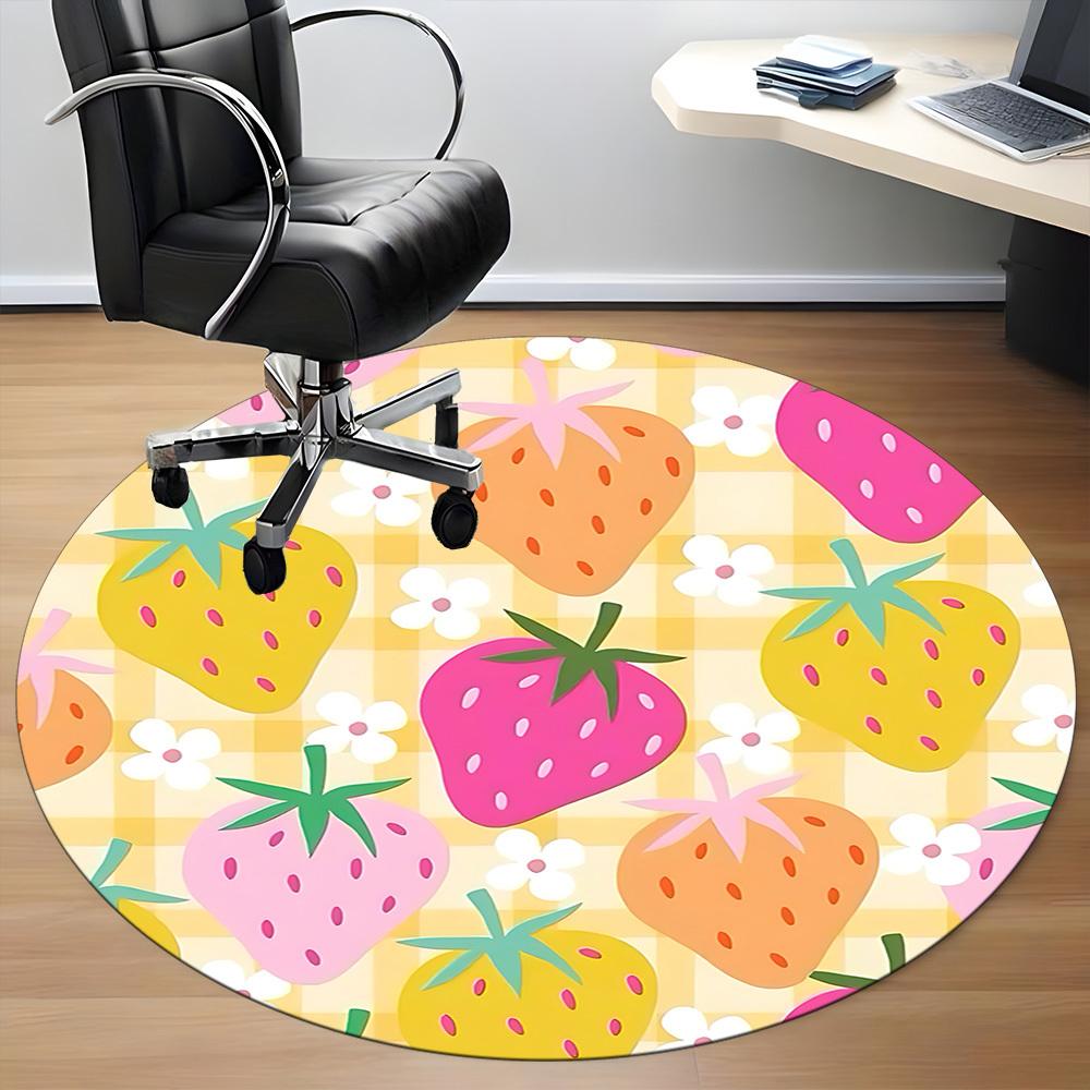 1PC Strawberry Pattern, Office Round Rug, Non slip, Soft and Durable Office Rug for Interior Decoration, Perfect for Office