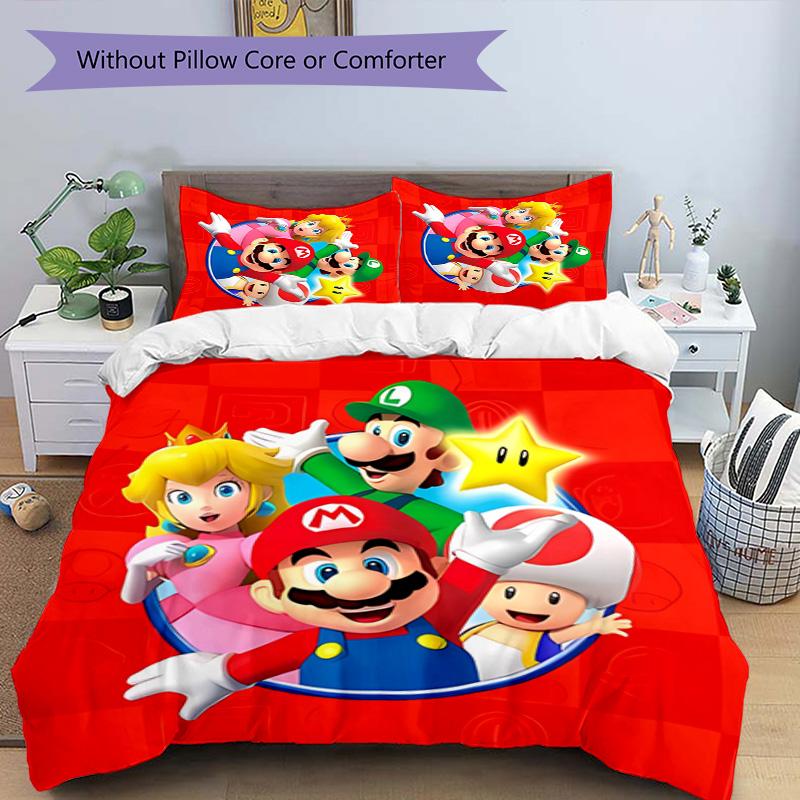 3pcs Super Mario pattern bedding set duvet cover set includes duvet cover &pillowcases, perfect all season bedroom decoration & gift