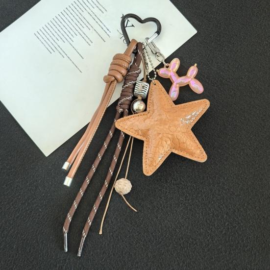 Keychain Pendant Matte-Glossy Finish Imitation Leather Five-Pointed Star Key Chain with Metal Heart Buckle