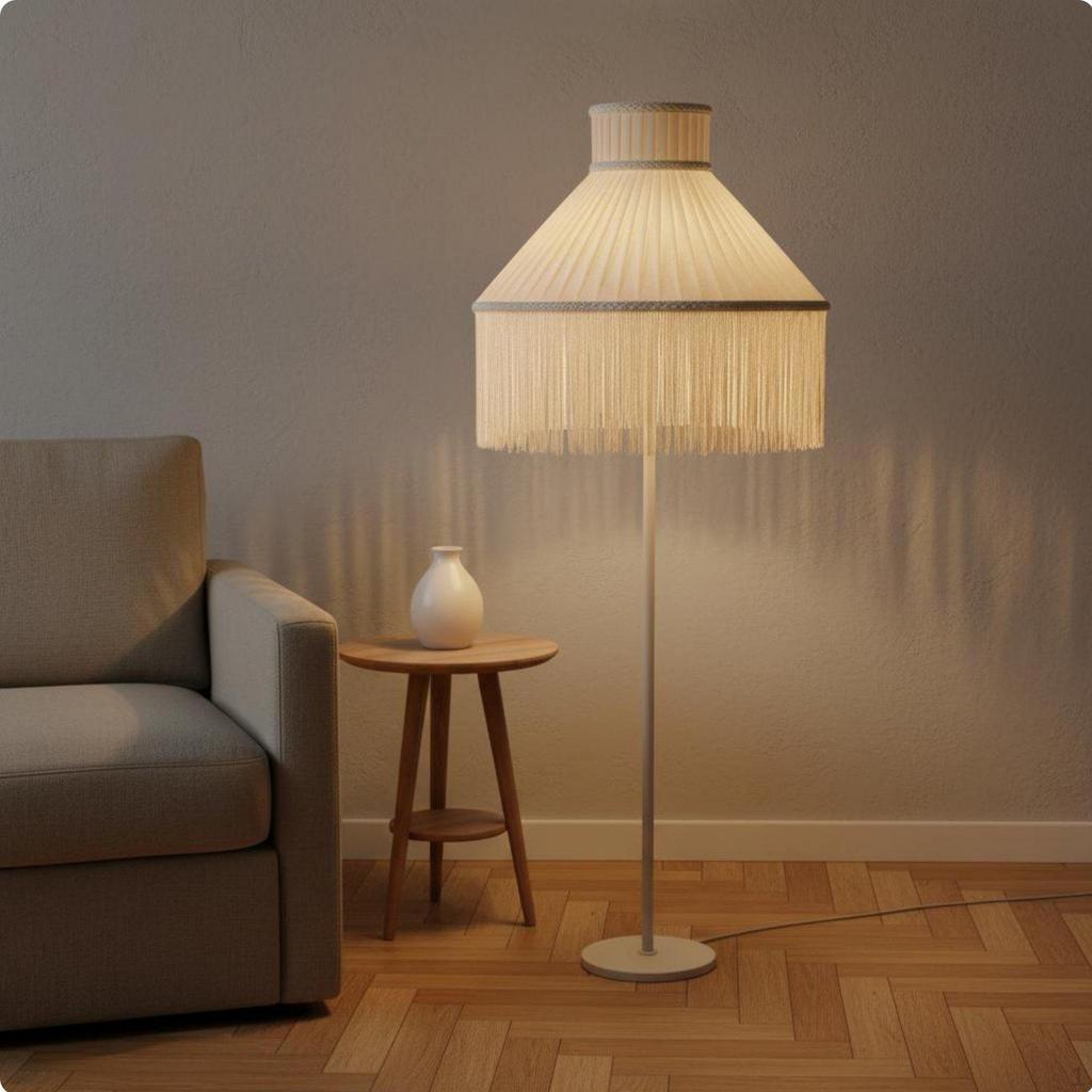 Textile Lampshade with Tassels Replacement Vintage Style Lamp Cover for Bedroom, Living