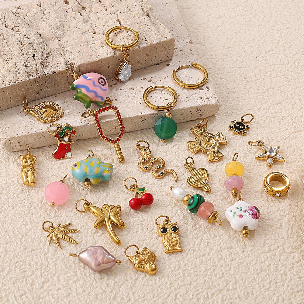 European and American creative colorful and diverse DIY pendant stainless steel plated 18K gold versatile pendant collection