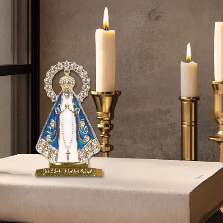 Religious Christian Alloy Prayer Figurine with Enamel and Rhinestones Embellished For Devotional Space Spiritual Accent