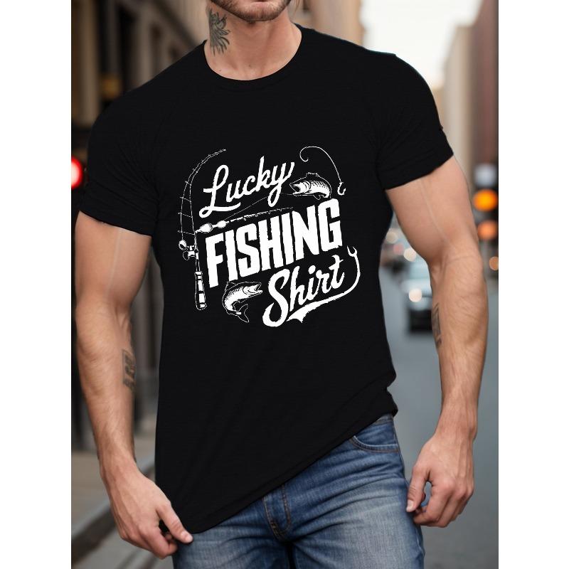 European Size Casual Short-Sleeve T-Shirt for Summer, Featuring a Print of a Lucky Fishing Shirt, Designed for Men