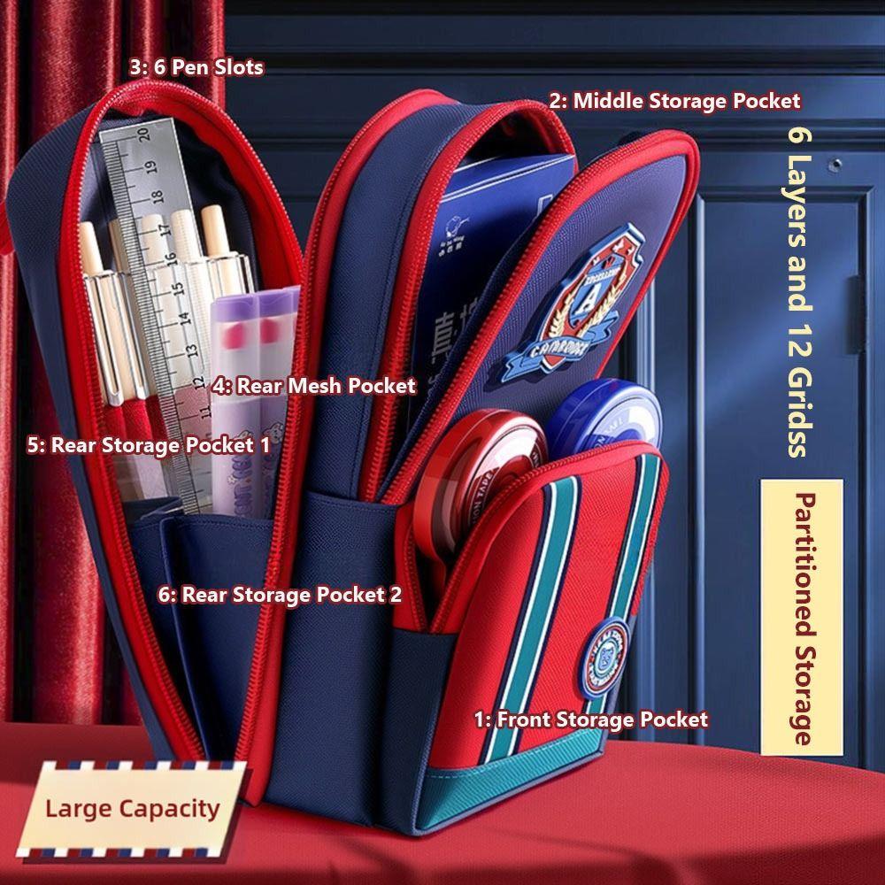 Six Layers Twelve Pockets Pencil Case Backpack Shape Stationery Bag British Style Pen Box  Gift