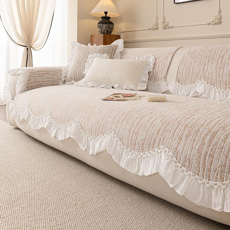 French Chenier Sofa Cushion with Skirt Edge High-End Thick Solid Non-Slip Sofa Cover for Living Room Cozy Easy-Care Couch Covers