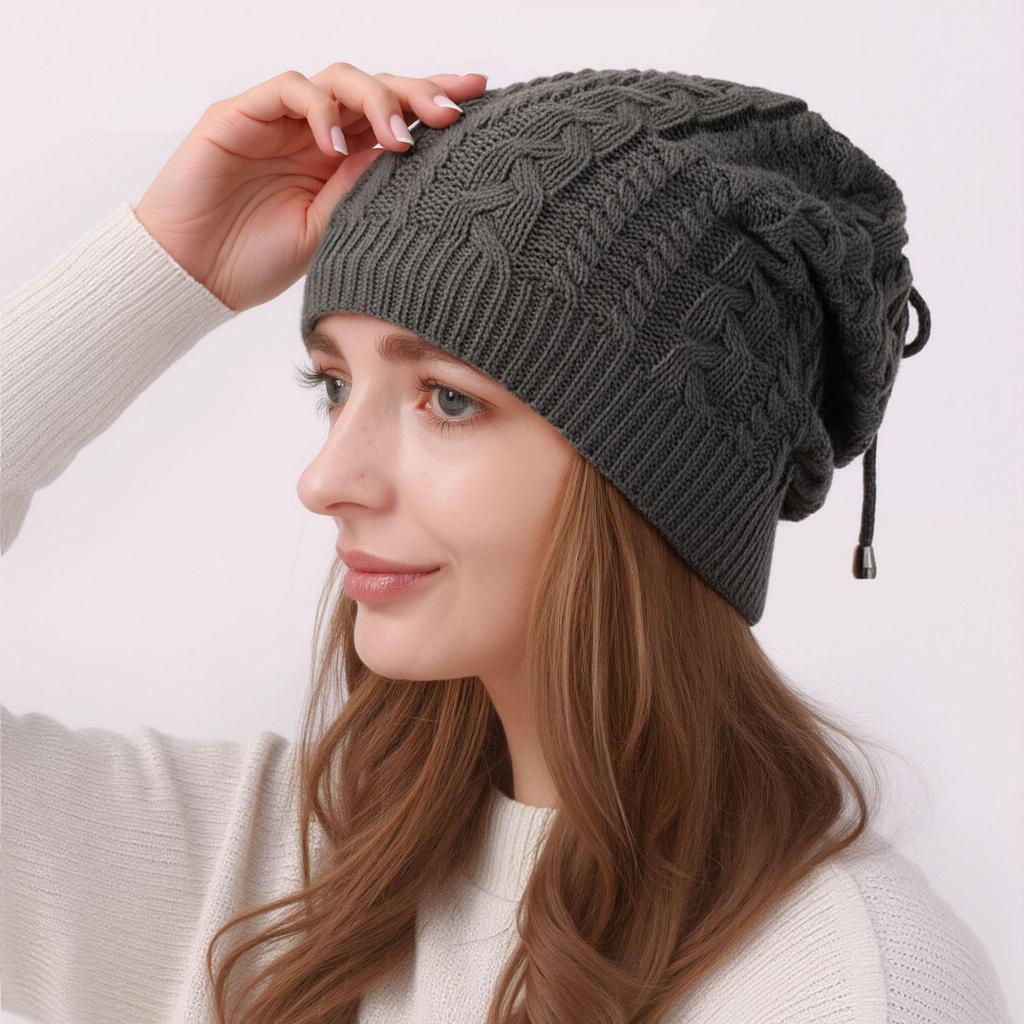 Fall/Winter Women's Double Wear Drawstring Knitted Ponytail Hat with Deer Plush Fabric