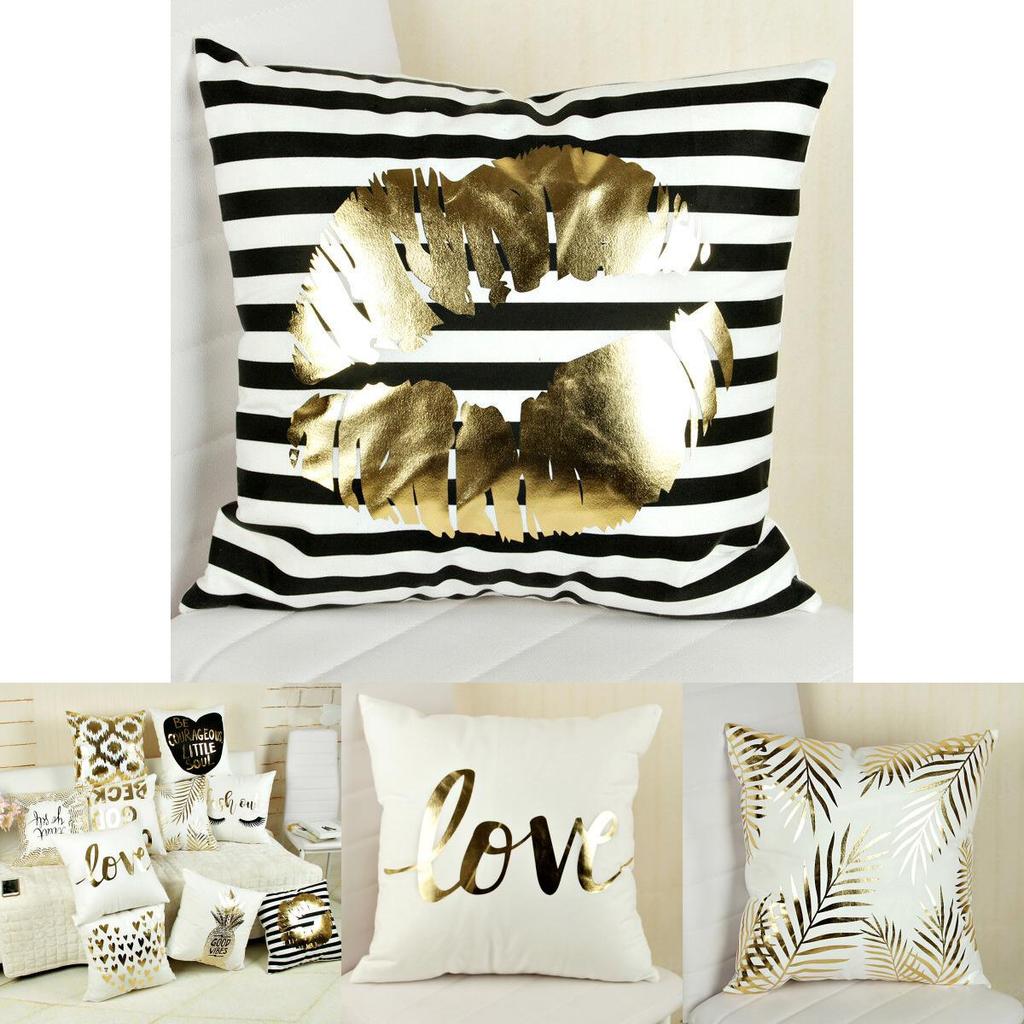 Luxurious Gold Shining Printed Cotton Throw Pillow Case For Elegant Home Decor