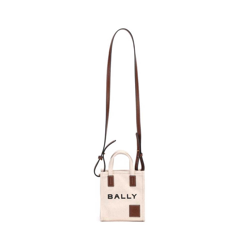 Bally Akelei Logo Print Cotton Fabric With Leather Trim Mini Tote Bag Women tote Beige 6307810