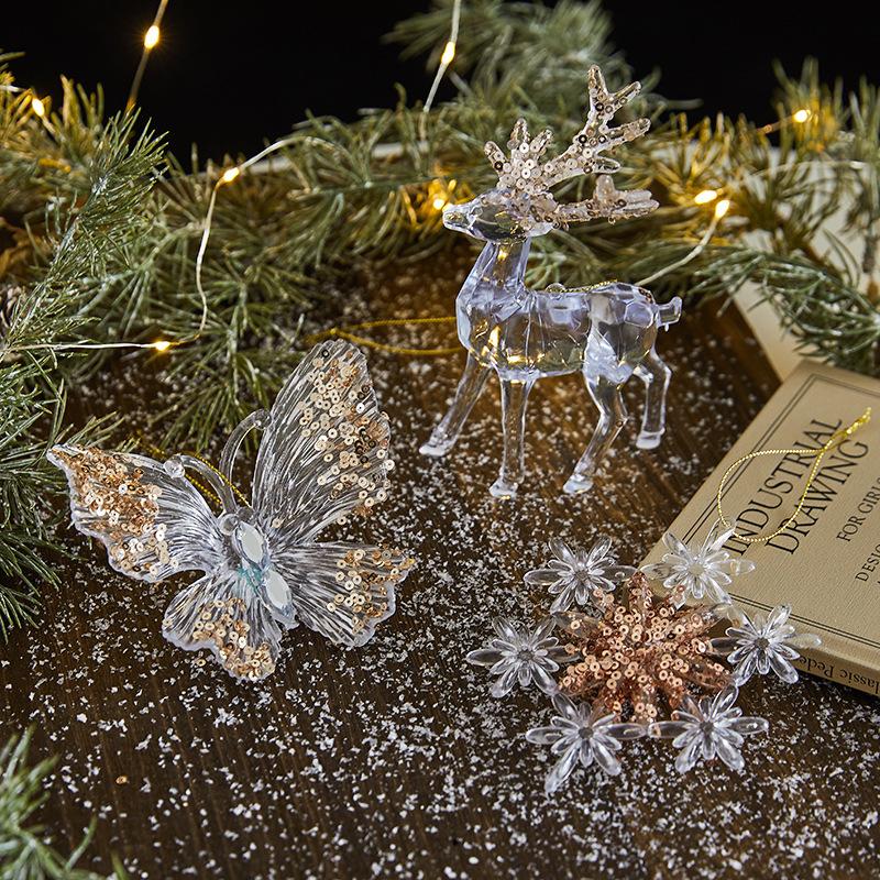 1Pcs Christmas Tree Scene Decoration Christmas Practical Sequin Acrylic Solid Color Pendant Transparent Snowflake Pendant