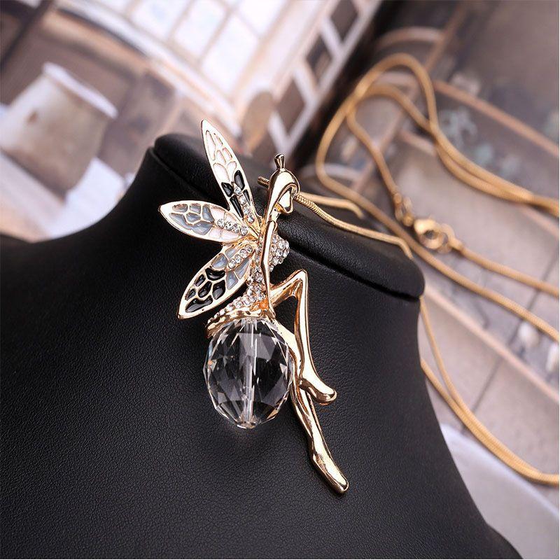 Elegant Fashion Women Crystal Fairy Angel Wing Pendant Long Chain Necklace Gift