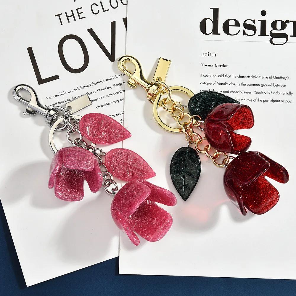 Pingente de bolsa de flor de cristal, o chaveiro de rosa mais vendido, acessório de bolsa de flor com borla para mulheres