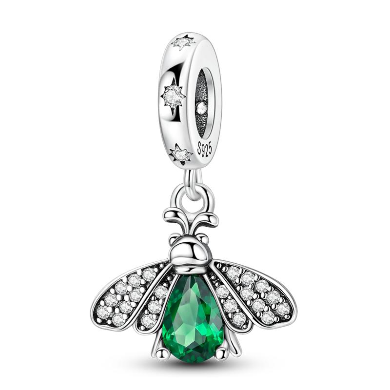 925 Silver Golden Clover Charms Bead CZ Zircon Glowing Firefly Pet Cat Puppy Pendant Fit Original Bracelet DIY Jewelry