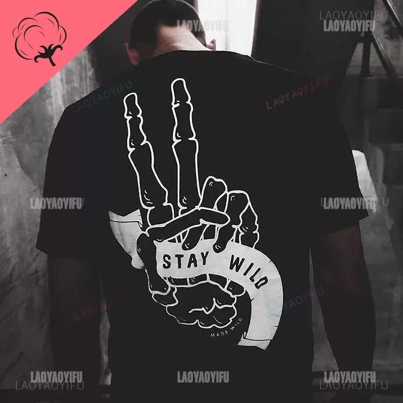 Gothic Harajuku Biker Skull Graphic Tshirts Men Fashion Trend Short Sleev Tops Dark Punk Skulls Retro T Shirt Male Oversized Tee