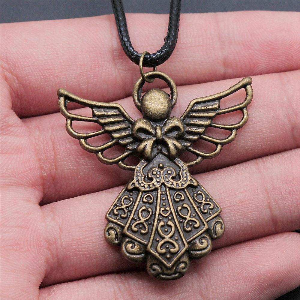 Liebesherz Engel Frieden Halskette Lederkette 45cm Damenschmuck Geburtstag Trend Beschläge