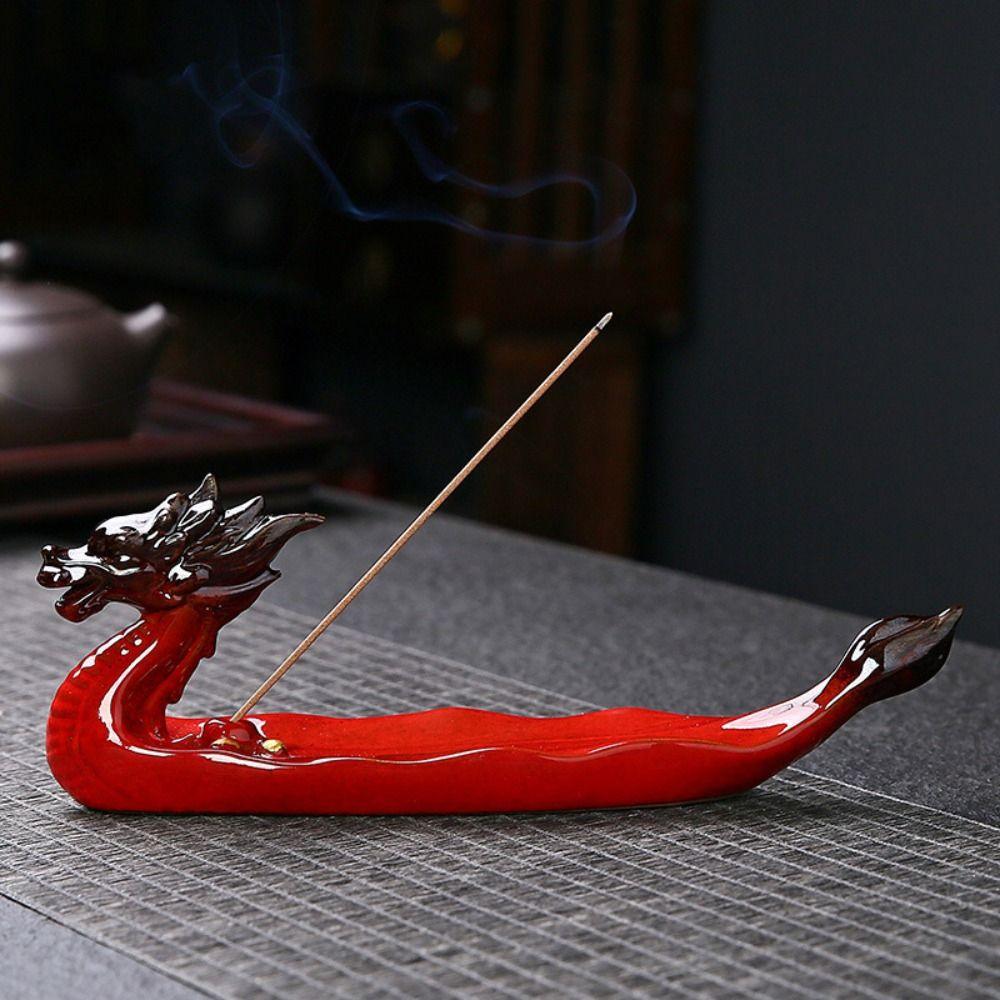 Antique Line Incense Insertion Seat Dragon Boat Shape Incense Tray Aroma Burner  Sandalwood