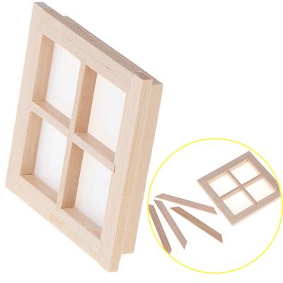 Diy Wooden Window White Billet Square Four-lattice Window Accessore DIY Mini Windows Cartoon Decoration