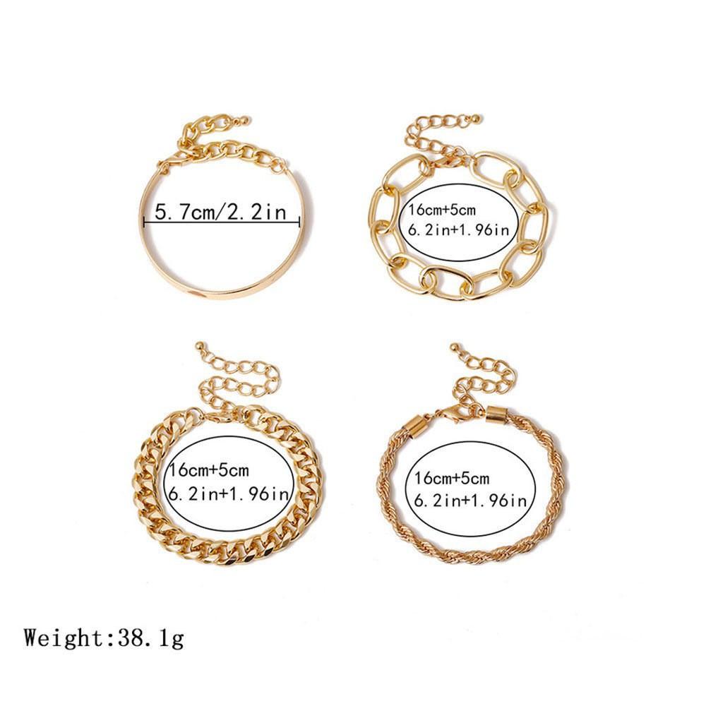 4pcs Simple Punk Chunky Chain Bracelet Set for Women Dainty Boho Fashion Charm Bracelet Holiday Dating Gifts Daily Wear Jewelry