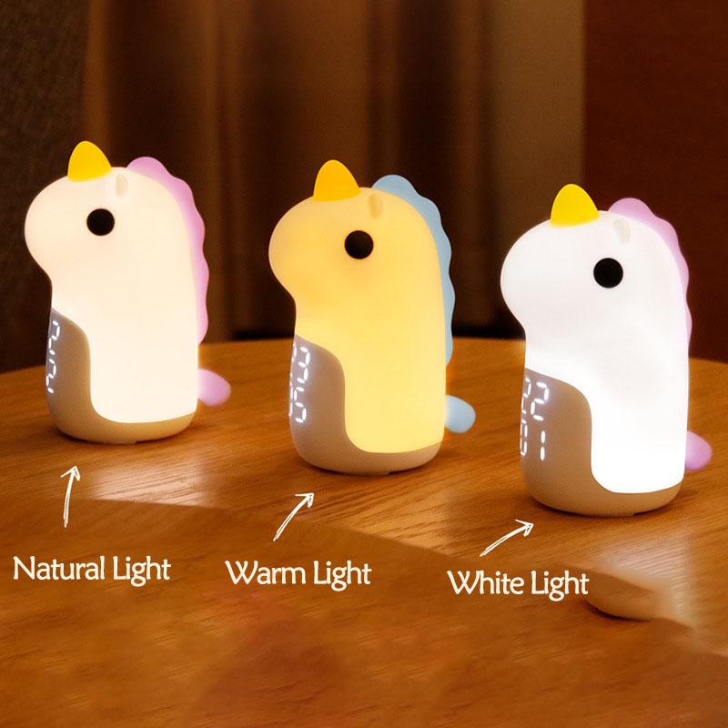 Multifunctional Smart Unicorn Alarm Clock Night Light Voice Control Silicone Creative Children's Bedroom Night Lights