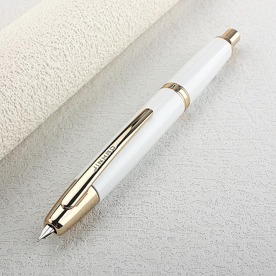 

White gold clip Jinhao 10 Retractable Press Fountain Pen EF/F Nib with Ink Converter Writing Gift Pen EF 0.38MM