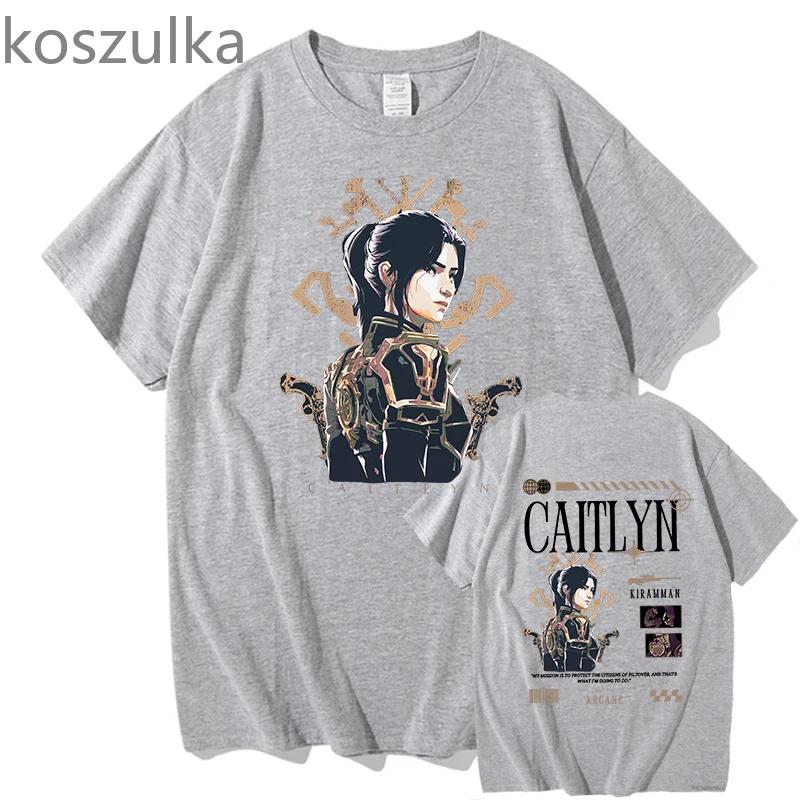 Arcane T-Shirt Caitlyn Kiram Unisex T-Shirts Rundhals Unisex Reine Baumwolle Mode Fans Kurzarmshirts Geschenk Vintage Streetwear Oberteile