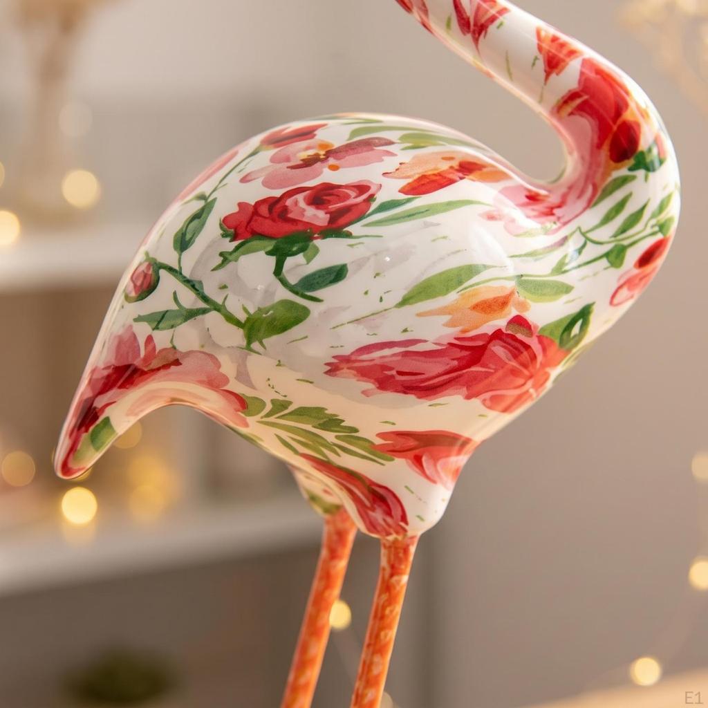 Floral Flamingo Figurine | Freestanding, with Metal Base, for Garden