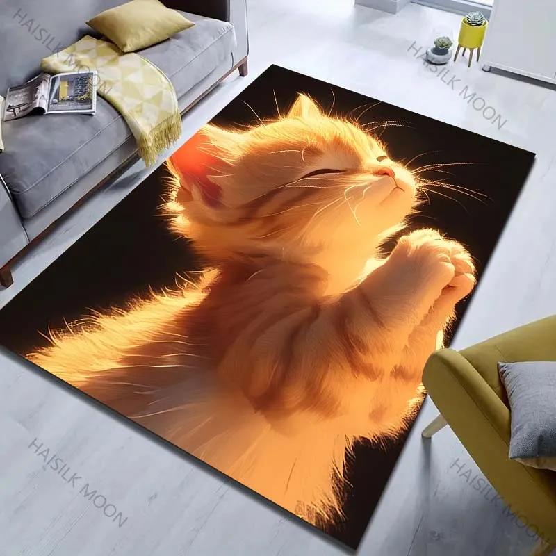 3D Funny Praying Cat Print Carpet for Bedroom Living Room Bedside Sofa Floor Mat Modern Home Decor Play Area Rug Special Gifts