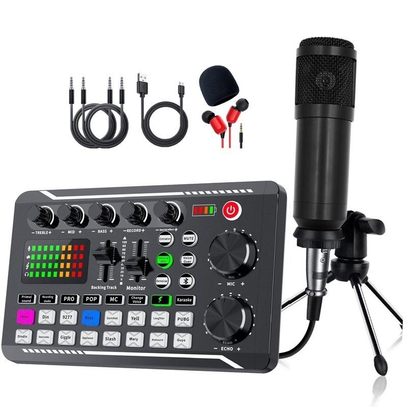 Paquete de Equipo para Podcast F998 en Vivo, Tarjeta de Sonido Profesional en Vivo con Set de Micrófono Mezclador Paquete Estudio de Grabación Música Cantando