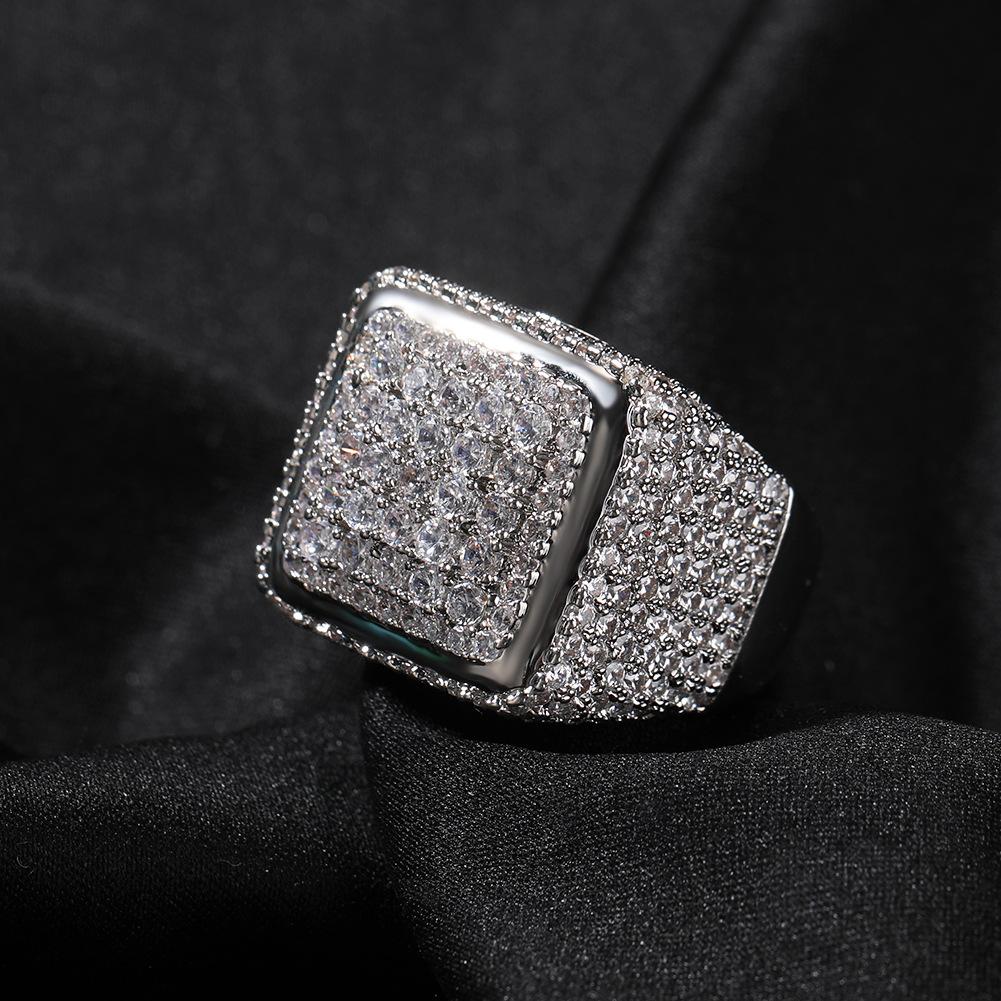Hip-hop retro big square ring copper inlaid zircon fashion personality trendy man ring