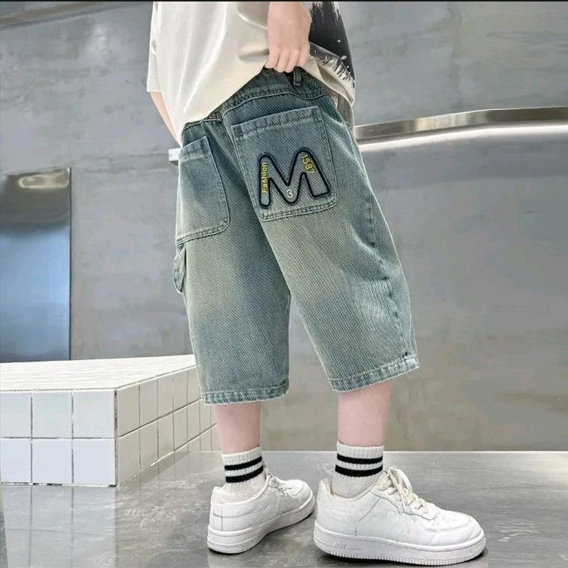 

Повседневные спортивные укороченные джинсы для мальчиков, летние тонкие, крутые и модные 140 синий