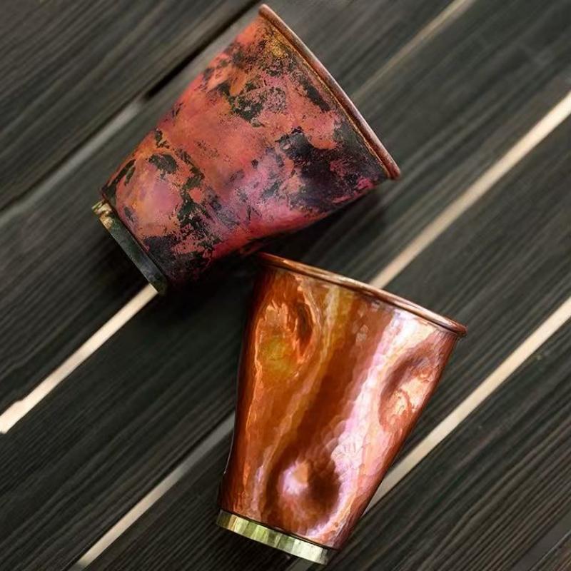 Vintage Pure Copper American Coffee Mug,Irregular Shape Texture Drinking Tea Beer Beverage Mug,Straight-Sided Tea Cup Tableware