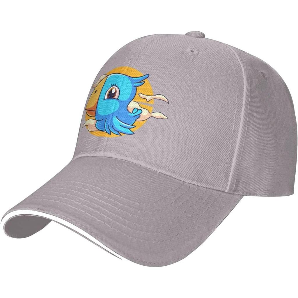 Cute Blue Bird Flying Cartoon Baseball Cap Polyester Adjustable Sun Hat for Adults Casual