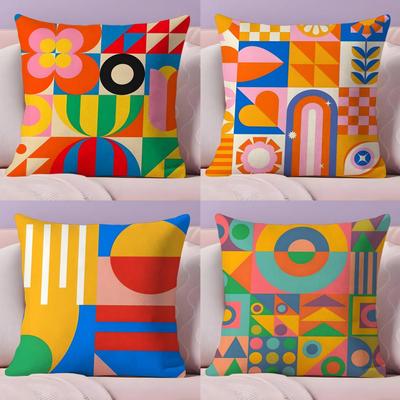 Geometric Patterns Cushion Cover Soft Short Plush Double-Sided Printing Home Decor Machine Washable Pillow Case Gift