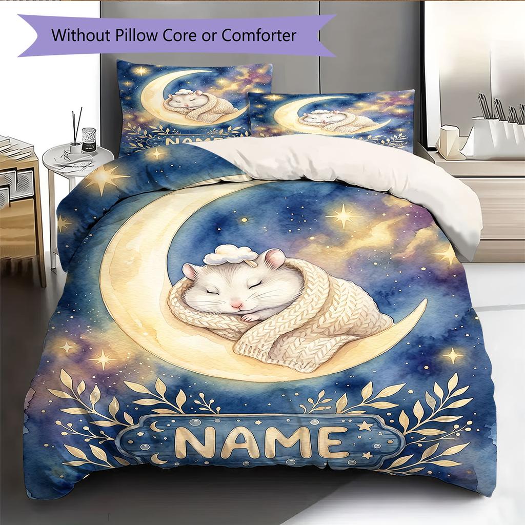 Custom Name,Moon Animal Pattern Bedding Home Decoration Birthday Gift ( 1 duvet cover + 2 pillowcase, without core),fan merchandise.