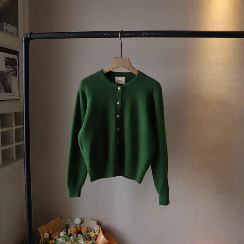 

Autumn Winter New Korean Style Simple Metal Button Long-sleeved Sweater Women s Round Neck Versatile Top OneSize