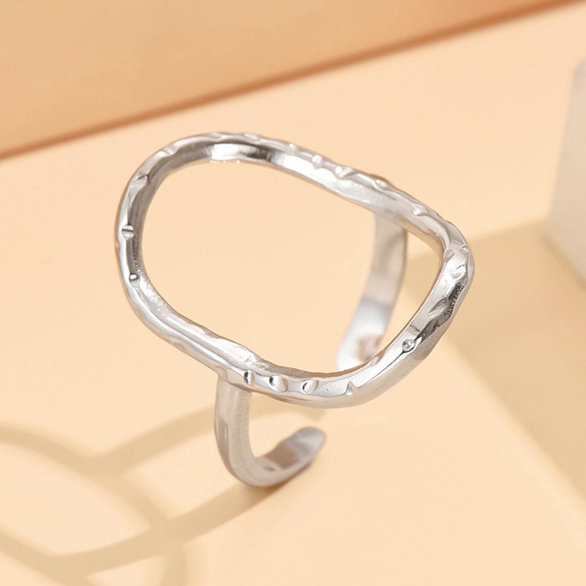 Stainless Steel Adjustable Geometric Oval Ring - European  American Style
