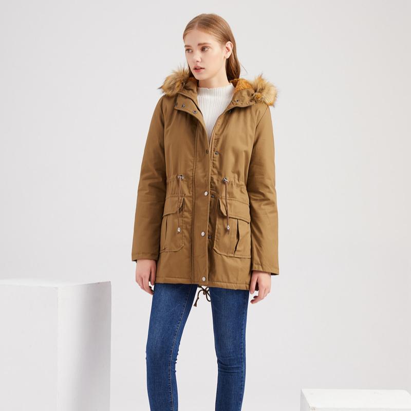 Velvet Cotton Coat Women's Hooded Fur Collar Winter Coat for Warmth Plus Velvet Plus Size Cotton Coat Solid Color Hooded Cotton Coat