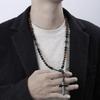 Natural Stone Black Agate Tigers Eye Cross Necklace For Men Hip Hop Jewelry