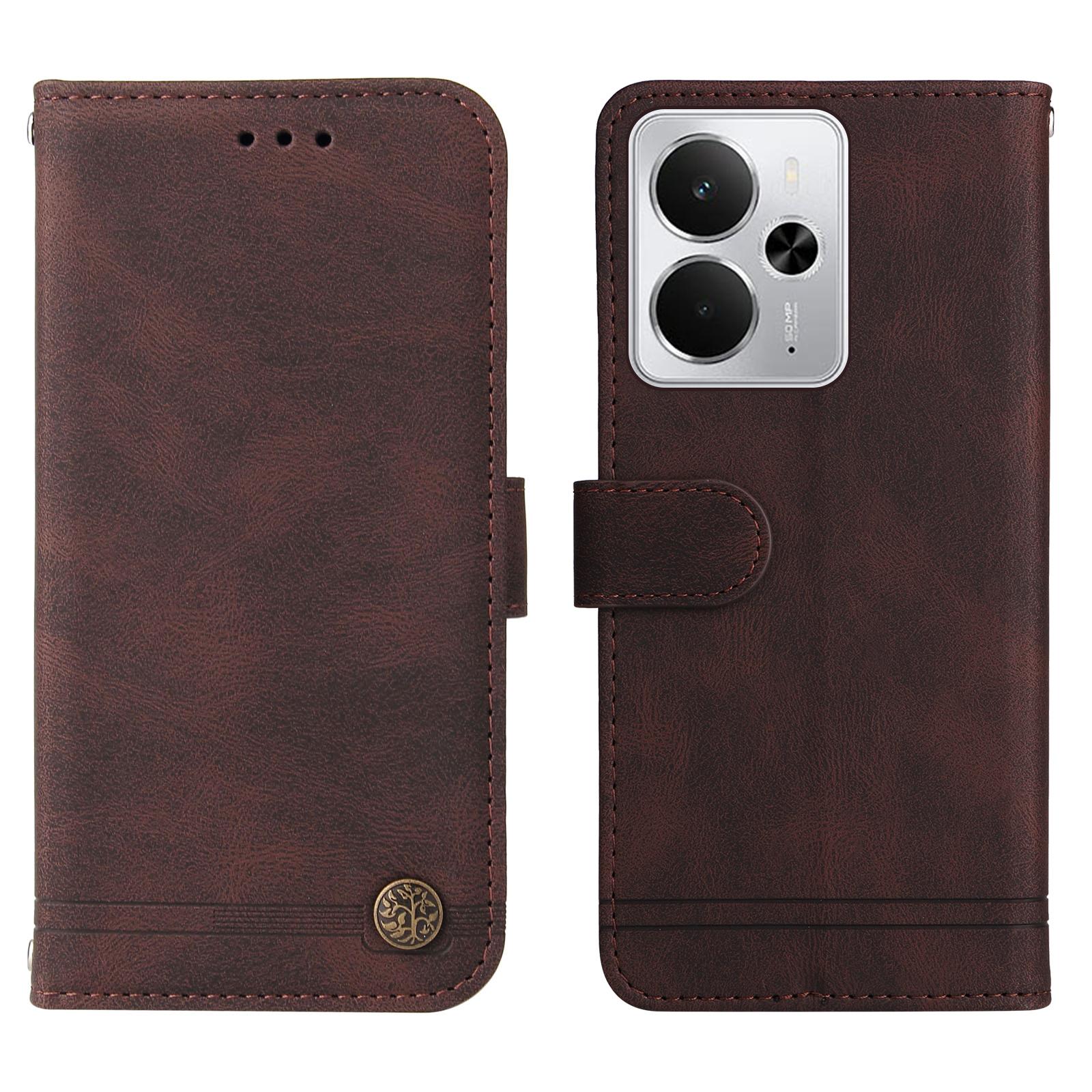 

For Realme 14 5G Leather Wallet Cases Skin Touch Phone Cover Stand with Strap Brown