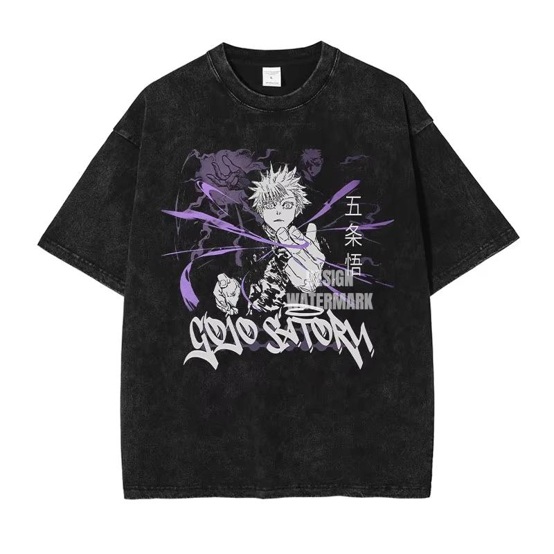 2026 summer Jujutsu Kaisen Gojo Satoru Washed T-shirt Anime Harajuku Streetwear Oversized Tee Y2K Retro Otaku Tops