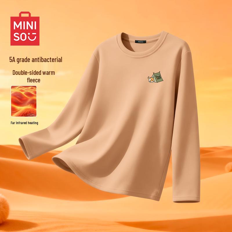 MINISO Men's Winter Fleece Lined Crew Neck Long Sleeve T-Shirt